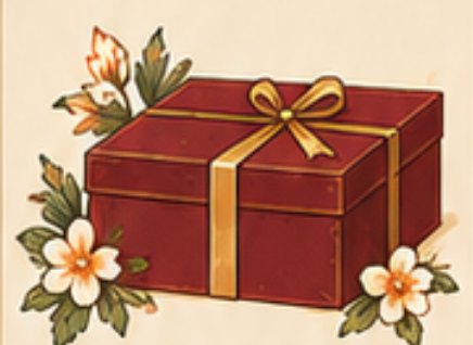 Deep red box with gold ribbon, the Grand box
