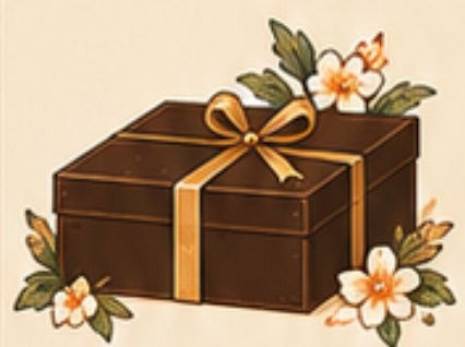 Chocolate-brown box with gold ribbon, the Signature box